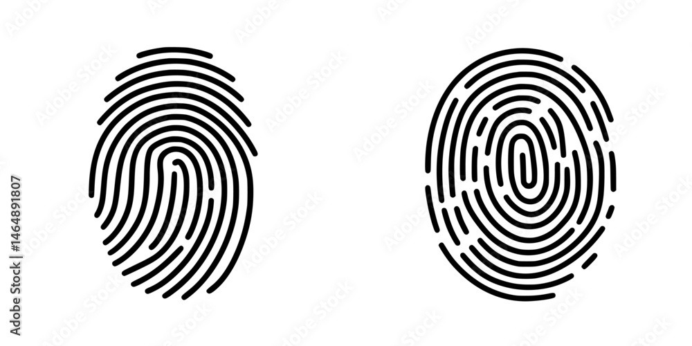 Poster unique vector illustration of two distinct fingerprint patterns showcasing individuality and biometr