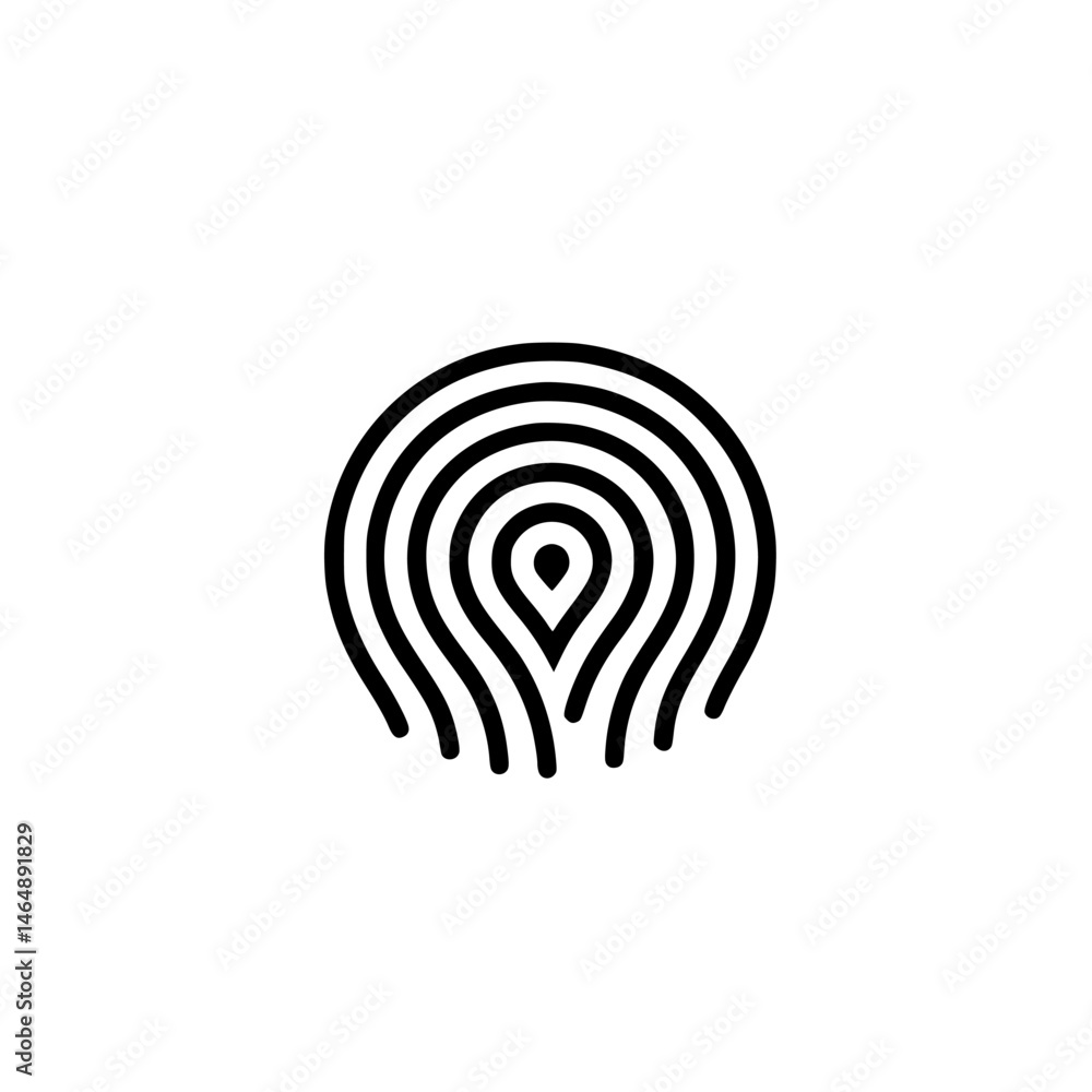 Poster vector illustration icon featuring concentric lines with a location marker, representing geographica