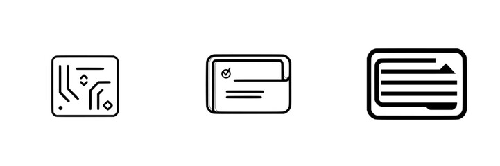 Vector illustration of digital card designs with circuit patterns and data layouts for modern technology applications