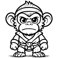 Tough Cartoon Monkey in Martial Arts Outfit Bold Animal Character Illustration