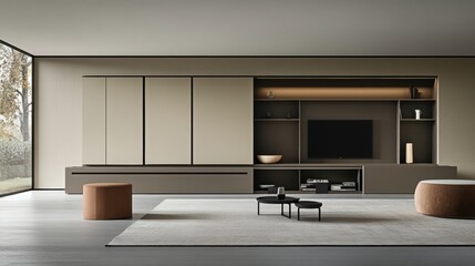 Sophisticated living area featuring neutral tones and contemporary minimalist design