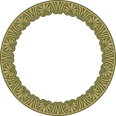 Vector gold with green classic Greek round ornament. Circle of Ancient Greece and the Roman Empire. Byzantine painting of walls, floors and ceilings. Decoration of European palaces.
