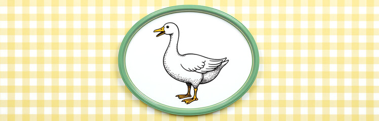 Obraz premium whimsical goose green oval frame set bright white backdrop