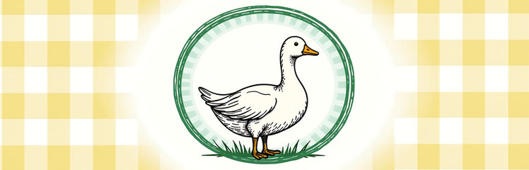 Obraz premium whimsical goose green oval frame set bright white backdrop