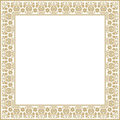 Vector square gold ancient Russian ornament. Slavic rectangle, border, frame. Painting of the royal chambers.
