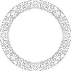 Vector black contour round classic byzantine ornament. Circle, ring, border, Ancient Greece, Eastern Roman Empire frame. Decoration of the Russian Orthodox Church

