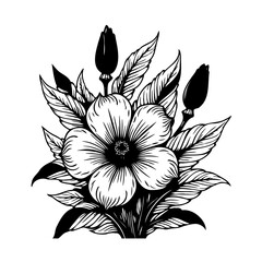 Elegant floral design showcasing a blooming flower and budding plants in monochrome