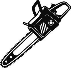 Black Silhouette Vector Illustration of a Chainsaw ? Power Tool Icon for Forestry and Construction