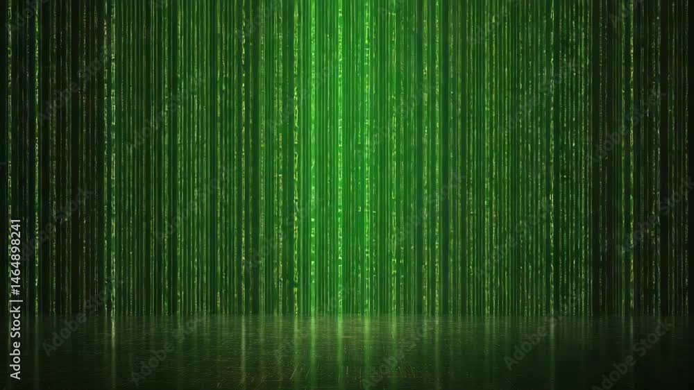 Aufkleber green digital code background with glowing vertical lines and reflective floor design