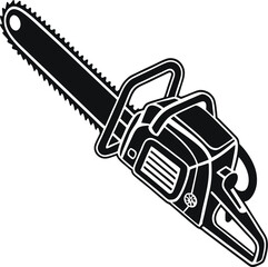 Black Silhouette Vector Illustration of a Chainsaw ? Power Tool Icon for Forestry and Construction