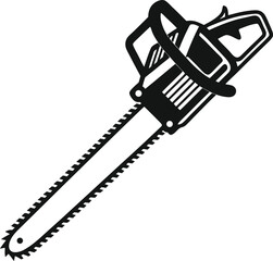 Black Silhouette Vector Illustration of a Chainsaw ? Power Tool Icon for Forestry and Construction