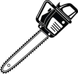 Black Silhouette Vector Illustration of a Chainsaw ? Power Tool Icon for Forestry and Construction