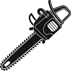 Black Silhouette Vector Illustration of a Chainsaw ? Power Tool Icon for Forestry and Construction