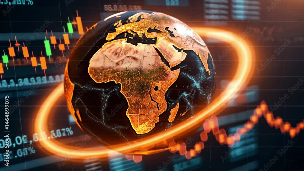 Poster digital globe with stock market data and financial graphs in futuristic concept