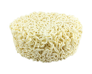 raw instant noodles, noodle briquette isolated from background	