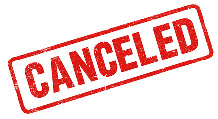 Cancelled Label in Red Rubber Stamp Style on Transparent Background


