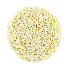 raw instant noodles, noodle briquette isolated from background	