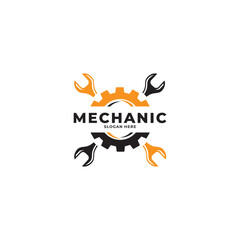 gear and wrench mechanic logo icon vector