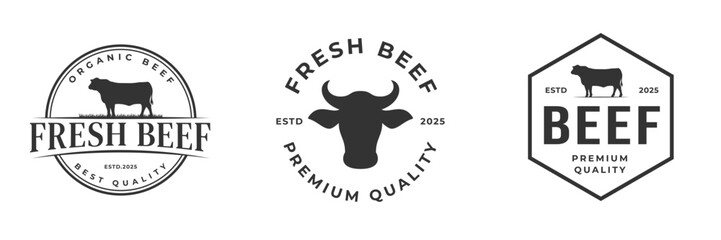 set of vintage fresh beef logo vector illustration badge design