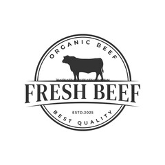 vintage fresh beef logo vector illustration badge design