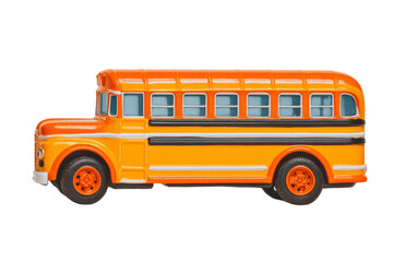 Classic yellow school bus toy model detailed side view isolated transparent background