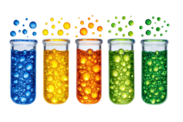 Colorful Liquids in Test Tubes with Bubbles Science Experiment Concept