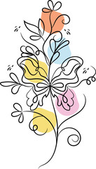 Elegant Line Art Butterfly with Floral Design and Pastel Color Splashes
