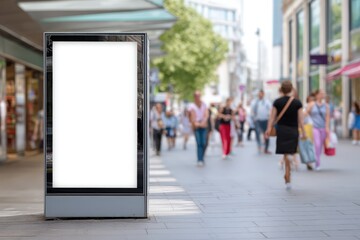 Blank billboard on busy urban street.