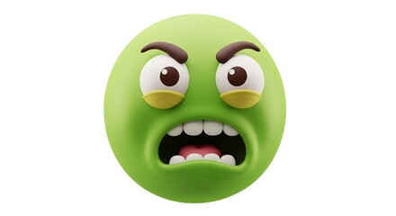 Angry Green Emoji with Frowning Eyebrows Showing Teeth