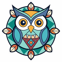 Minimal Owl Wisdom Mandala Vector on White
