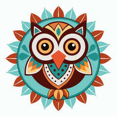Minimal Owl Wisdom Mandala Vector on White