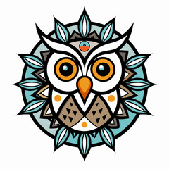 Minimal Owl Wisdom Mandala Vector on White