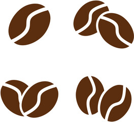 Brown coffee bean icons set with simple silhouette style, perfect for coffee branding, café menus, packaging design, organic product labels, and beverage illustrations
