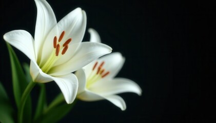 Obraz premium Close-up, pristine white lilies against deep black , symbol, white, photography