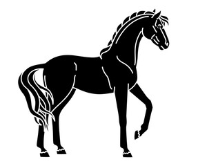 Horse, domestic animal symbol 2026 - vector silhouette image for logo, pictogram or stencil. Mare is a thoroughbred graceful animal with a long tail.