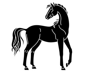 Horse, domestic animal symbol 2026 - vector silhouette image for stencil, logo or pictogram. Mare thoroughbred graceful animal with long tail for print or stencil
