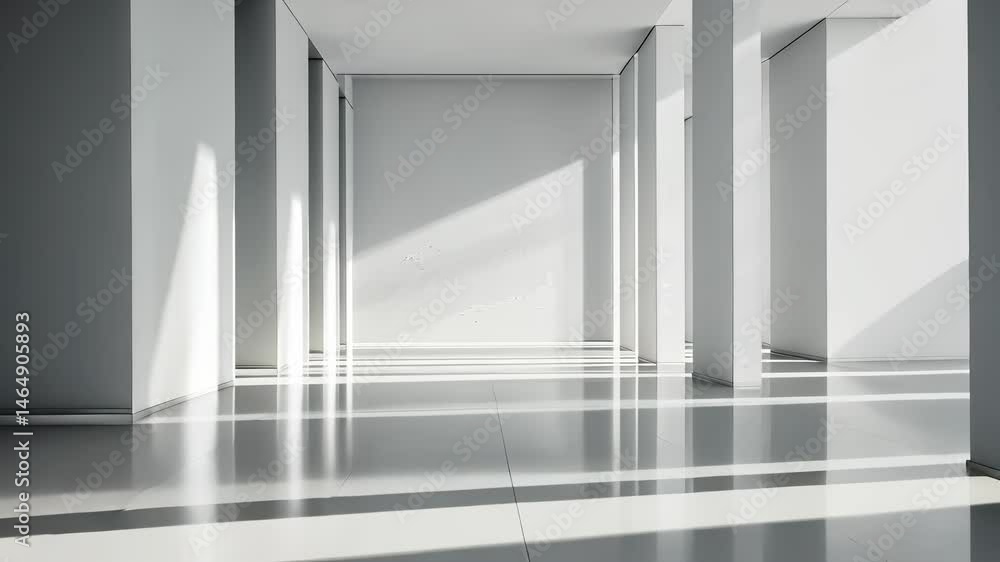 Poster bright sunlight streaming through large background casting soft shadows on pristine windows, office 