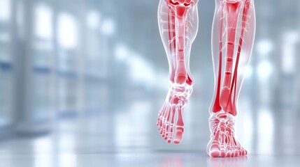 Anatomical Illustration of Human Leg Bones with Red Overlay