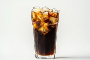 Cold soda with ice in a glass