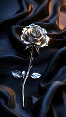 Elegant Silver Rose on Dark Satin Fabric