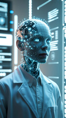 Futuristic AI Doctor in a Modern Medical Setting
