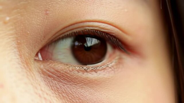 Extreme Close-Up of a Brown Human Eye with Visible Skin Texture and Reflections