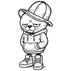 Dressed Up Kitten in Firefighter Hat Funny Stylized Cat Character for Mascot Use