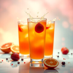 Refreshing Strawberry Iced Tea Splashing into a Tall Glass