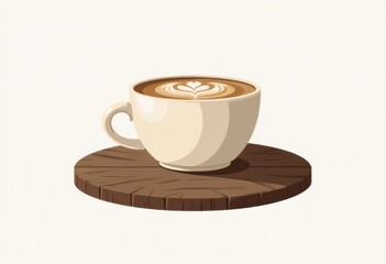 Fototapeta premium Latte art in ceramic cup on rustic wooden table with soft lighting
