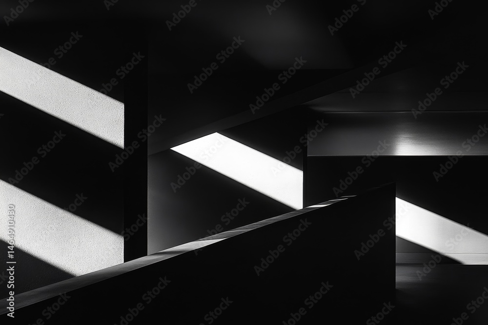 Poster intricate interplay of light and shadow within a modern architectural space.