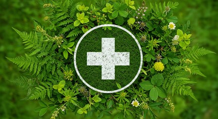 Green Cross in Lush Herbal Surroundings