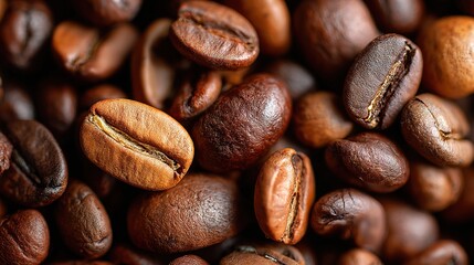 Naklejka premium Organic coffee beans close-up top view food photography rustic environment detailed gigapixel quality