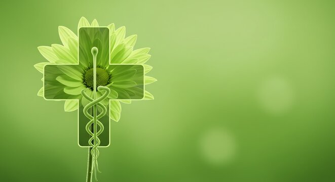 Green Flower Cross Healthcare Symbol