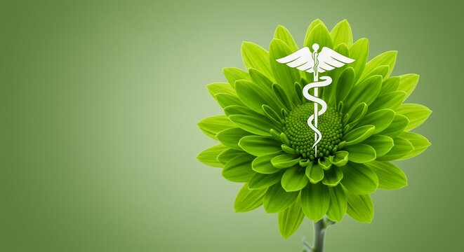 Green Flower with Medical Caduceus Symbol